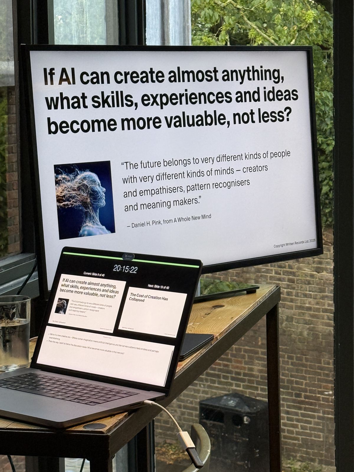 Slide reading: if AI can create almost anything, what skills, experiences and ideas become more valuable, not less